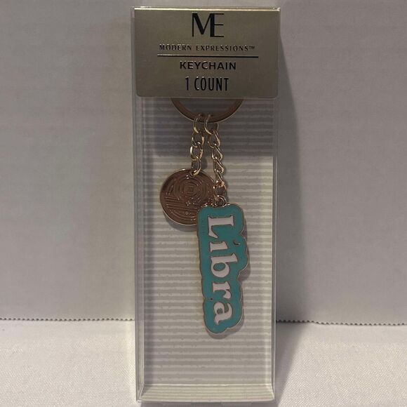 NEW Modern Expressions Libra Aqua & Gold 1 Count Keychain Metal 738480 Zodiac - Picture 2 of 3